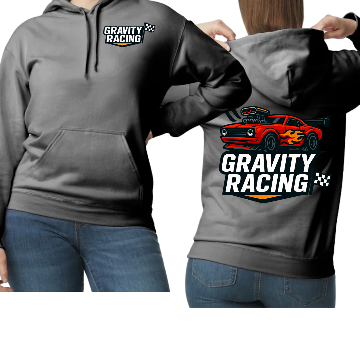 Gravity Racing- Charcoal- Pocket large back- Hoodie