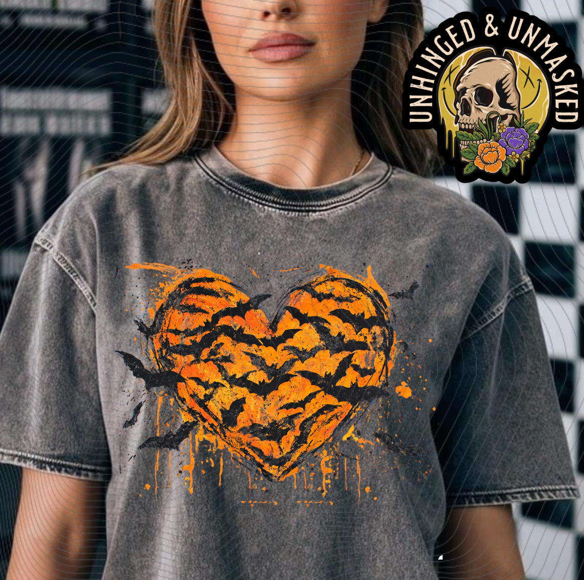 Orange Halloween heart with bats