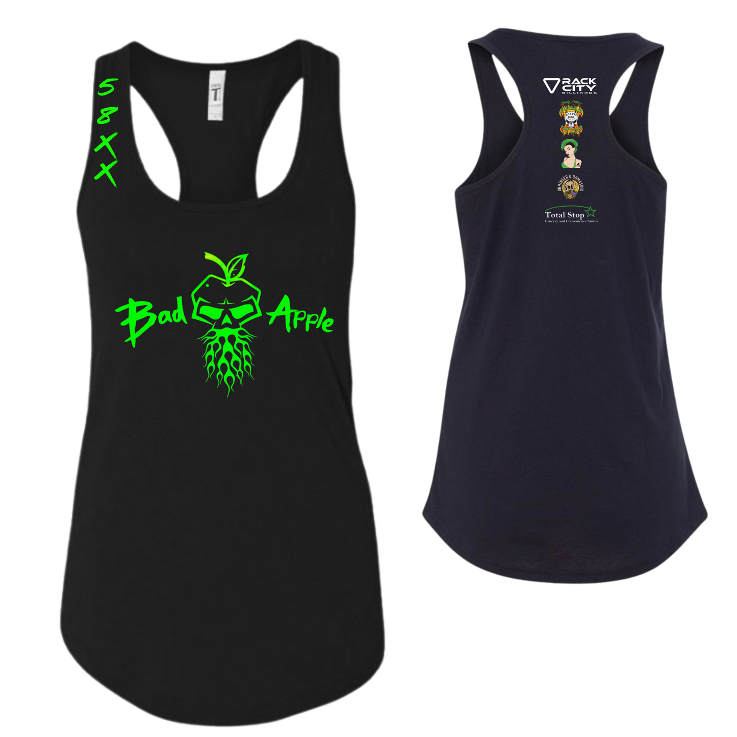 Bad Apple Black Ladies Specialty Racerback Tank Top 58XX on strap wholesale