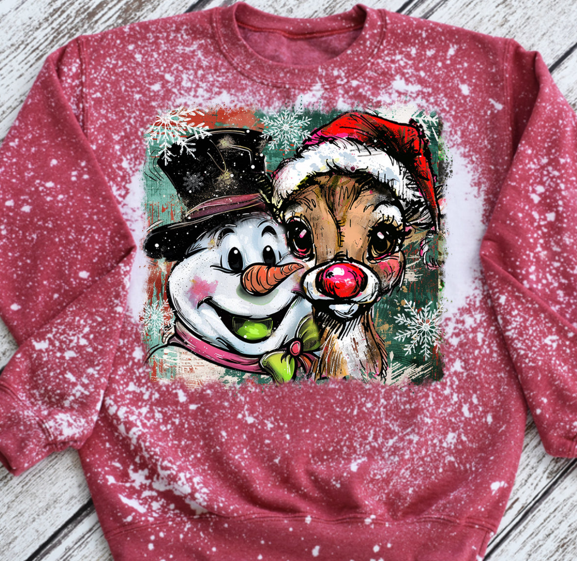 Frosty and Rudolph— Bleached Crew Neck
