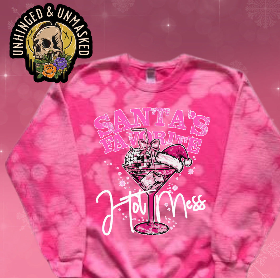 Santa's Favorite Hot Mess-- Bleached Crew Neck