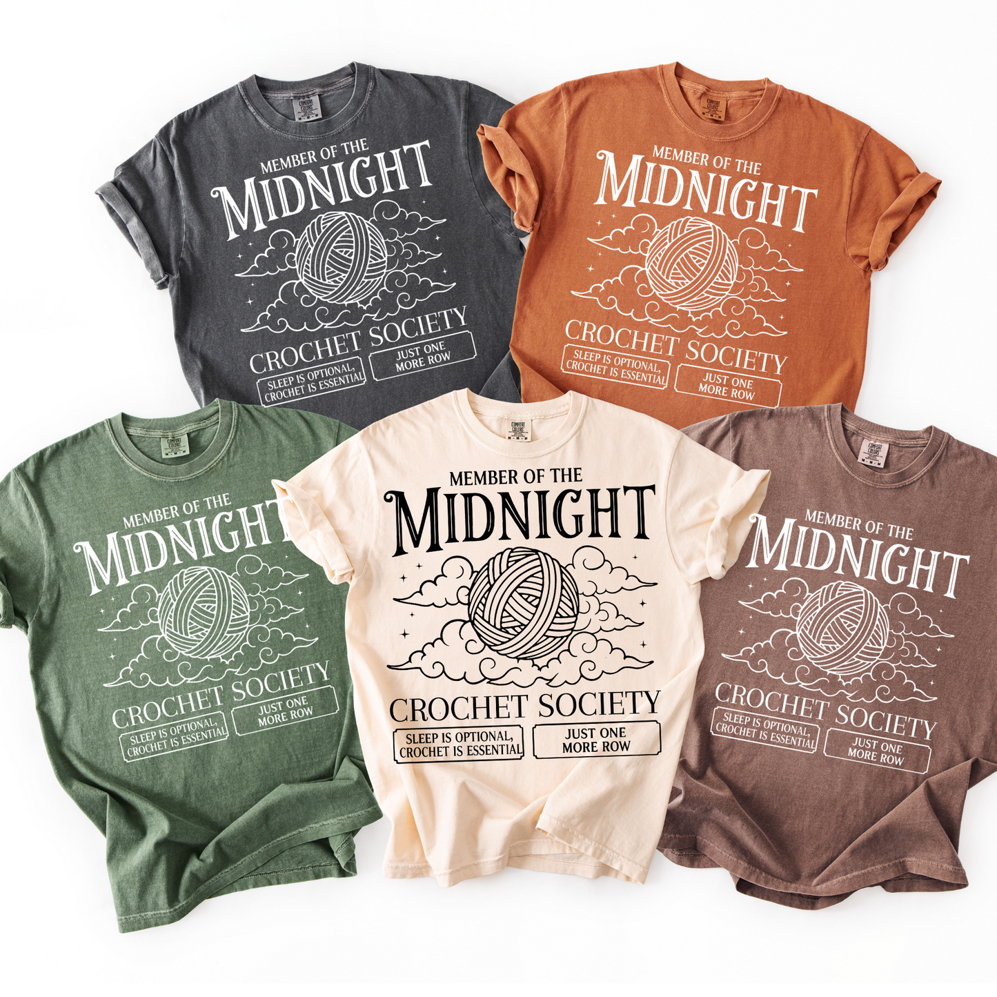 Tashi B-Midnight Crochet- Neutral Solid- White Font