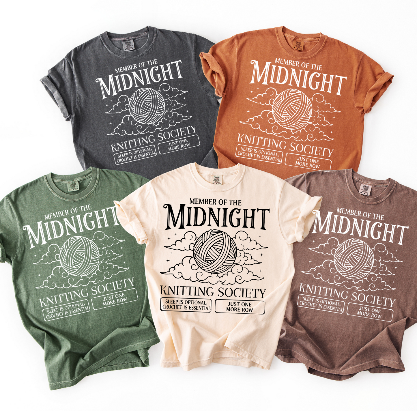 Tashi B-Midnight Knitting- Neutral Solid- White Font