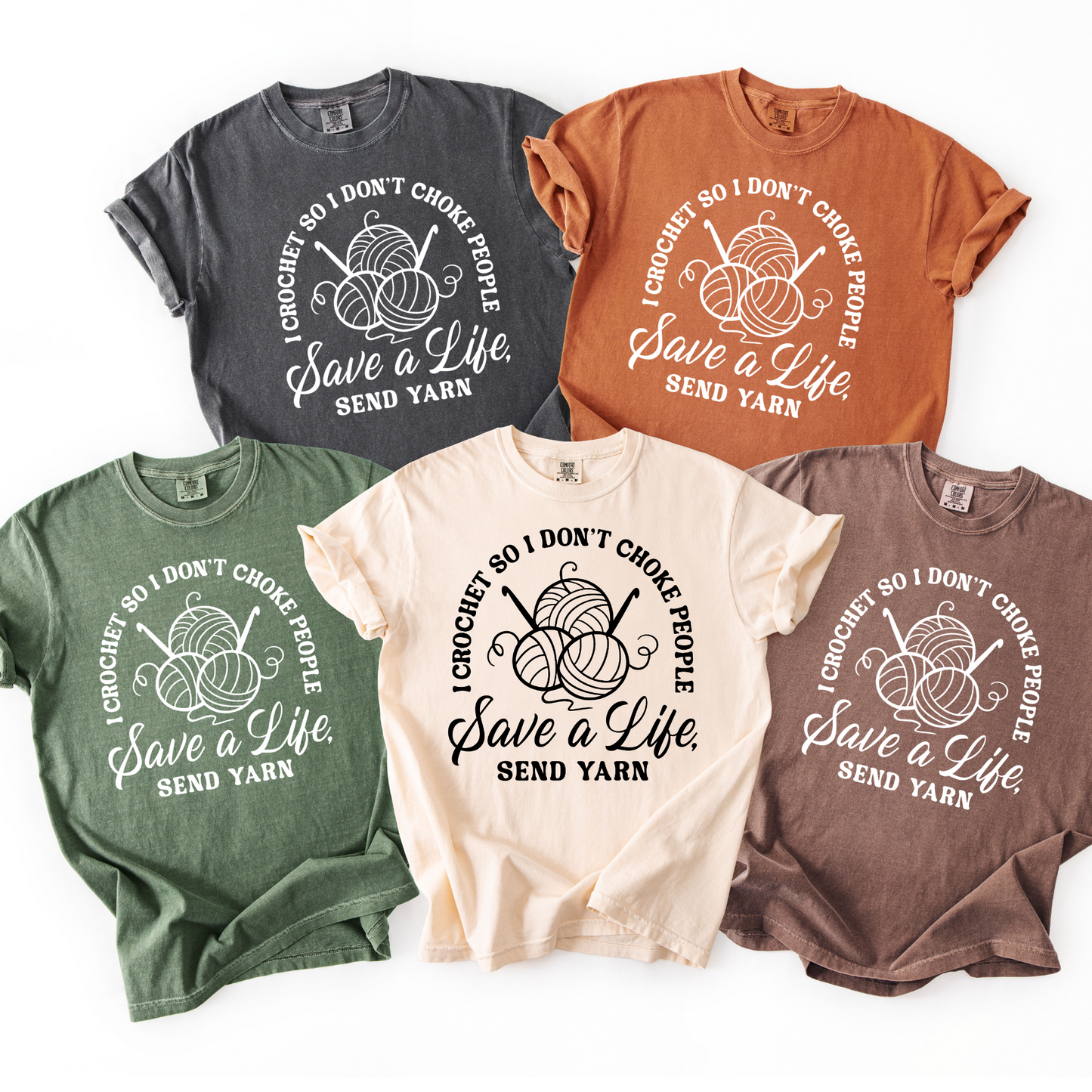 Tashi B-Save a life, send yarn - Neutral Solid- White Font