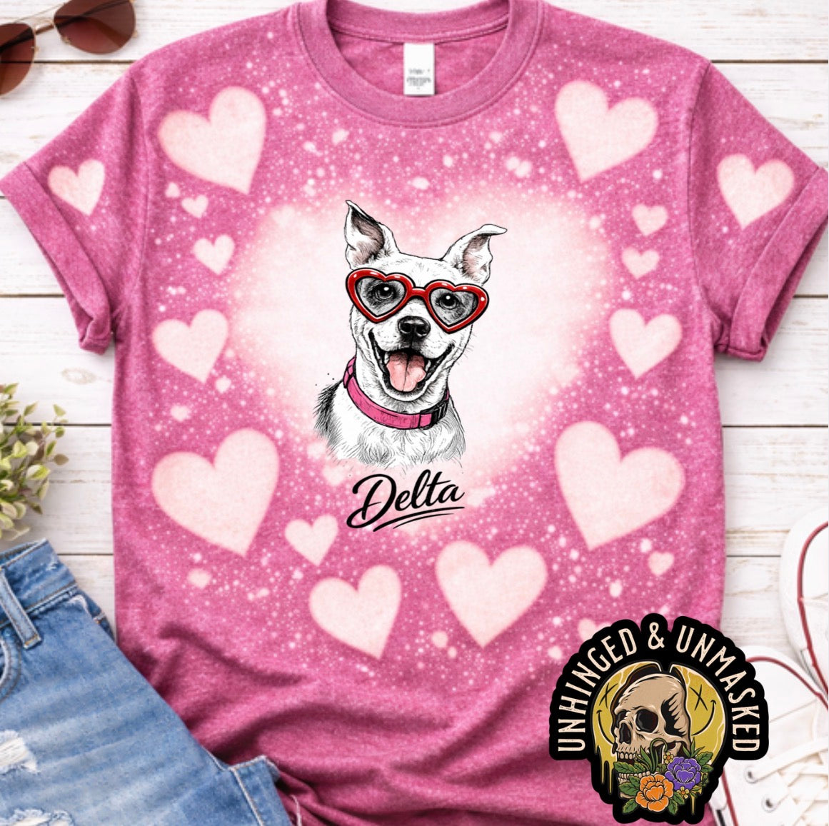 Pink Custom Furbaby- bleached hearts
