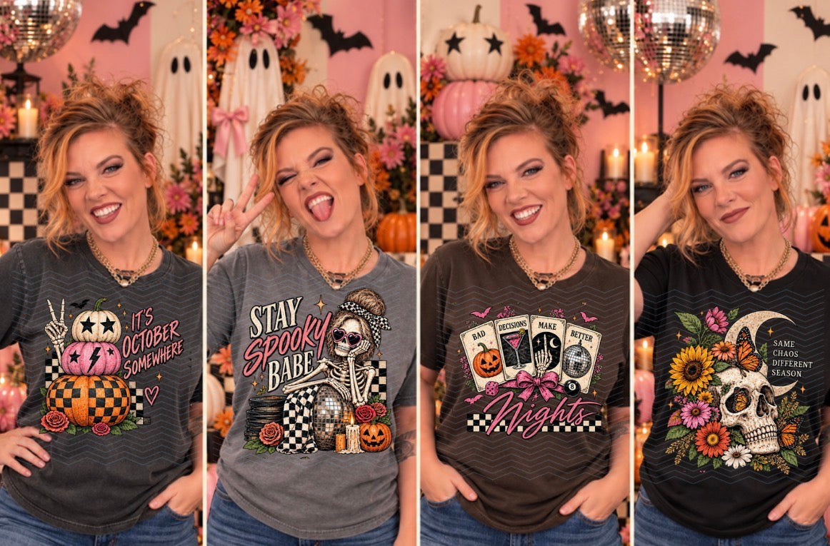2026 Cute Halloween Drop-black Tshirts only