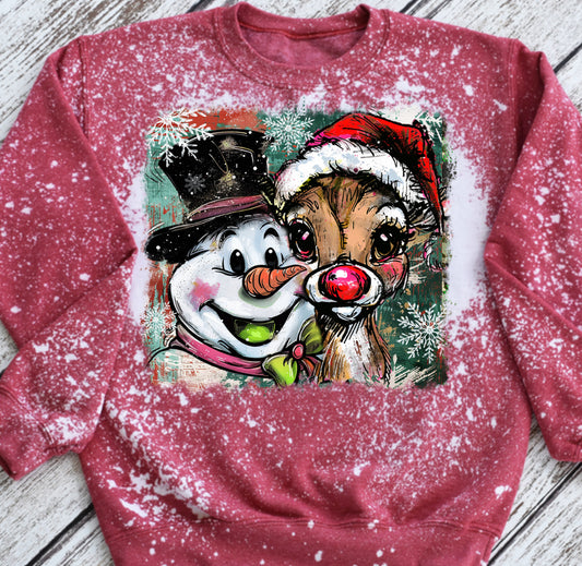Frosty and Rudolph— Bleached Crew Neck