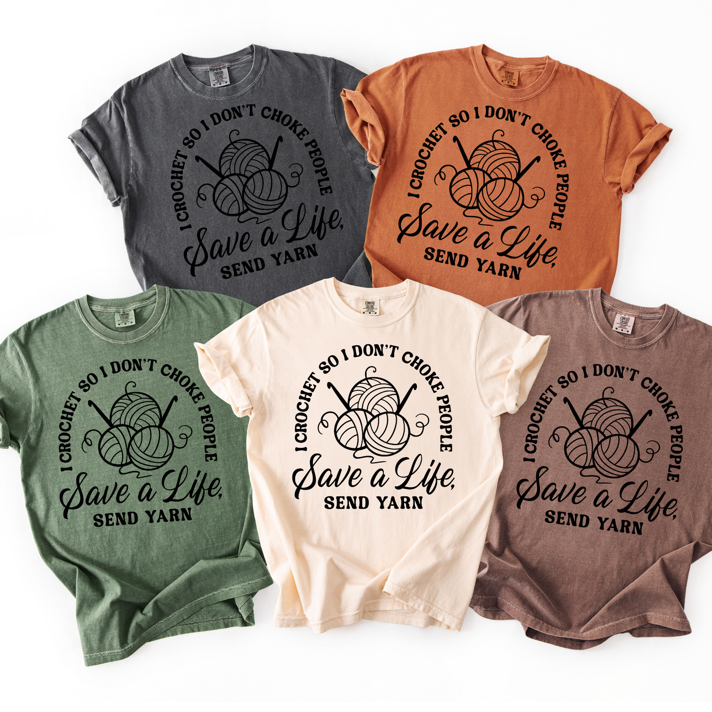 Tashi B-Save a life, send yarn- Neutral Solid- Black Font