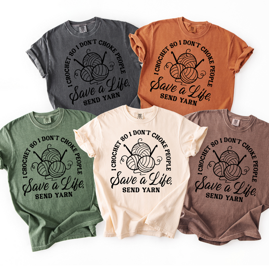 Tashi B-Save a life, send yarn- Neutral Solid- Black Font