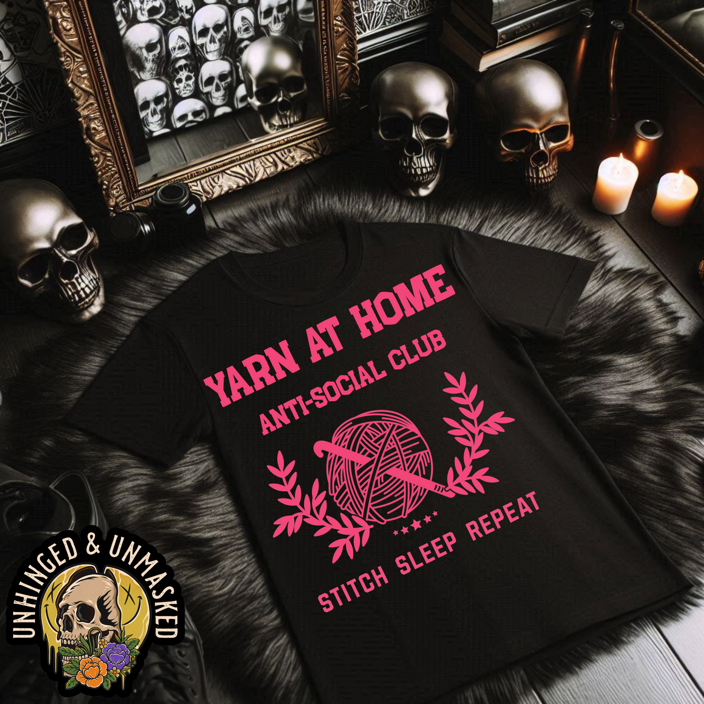 Tashi B-Yarn At Home -Black Tshirt Pink Font