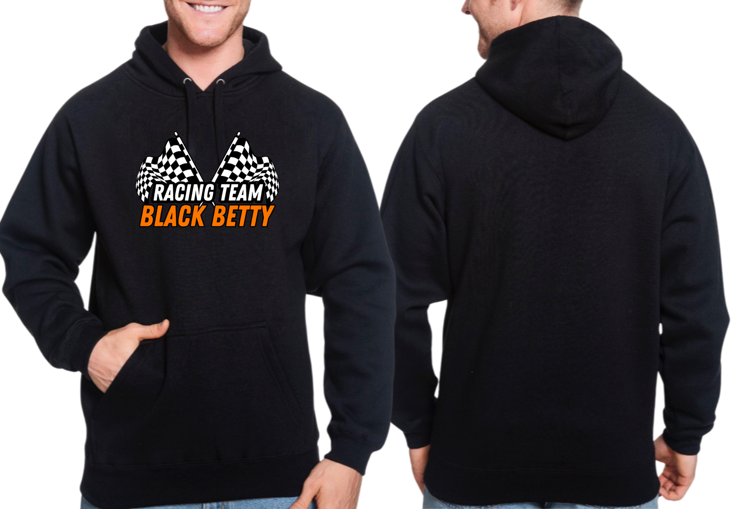Black Betty- Black Hoodie- Racing Team Orange- Full Front