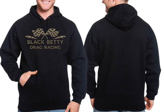 Black Betty- Black Hoodie- Grey Racing Flags- Full Front