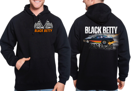 Black Betty- Black Hoodie- Main Car- Racing Team Flags-Pocket, Large Back