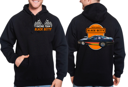 Black Betty- Black Hoodie- Oval- Racing Team Flags-Pocket, Large Back