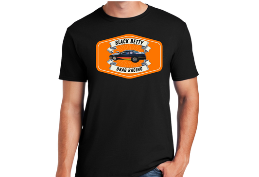 Black Betty- Blk Tshirt- Orange Badge- Full Front