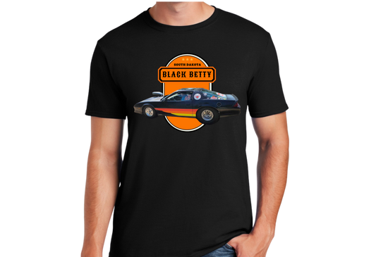 Black Betty- Blk Tshirt- Orange Oval- Full Front