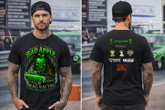 Bad Apple-2026- large skull and car-Tshirt