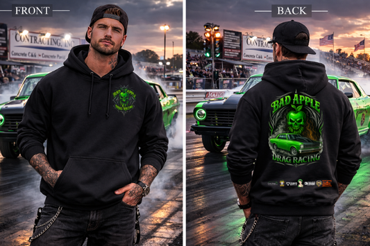 Bad Apple-2026-POCKET WITH BACK SKULL AND CAR IMAGE -HOODIE