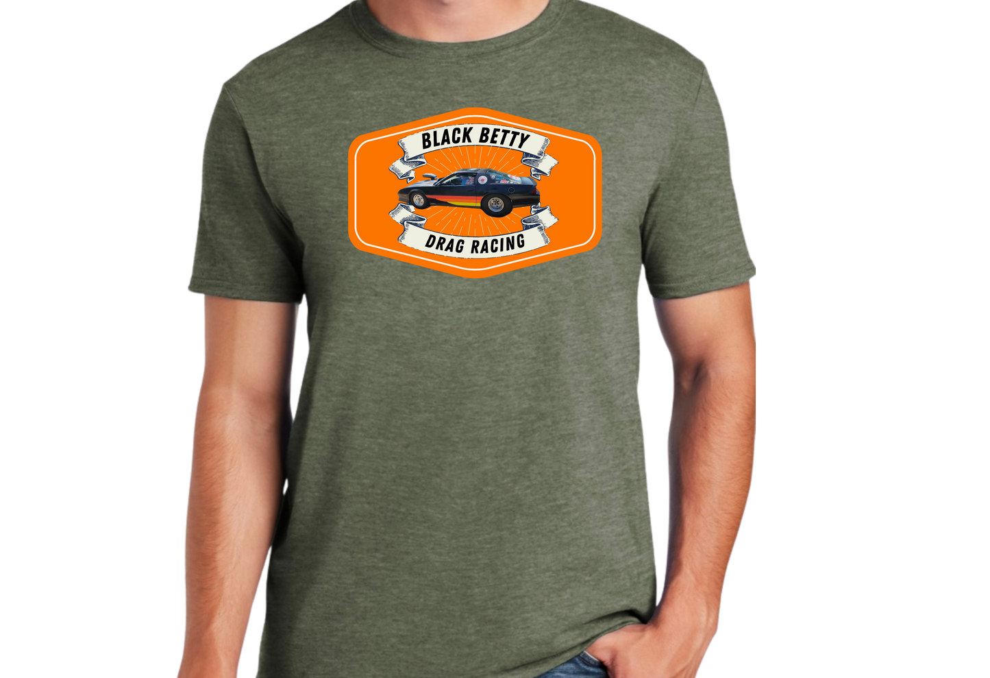 Black Betty- Military Green Tshirt- Badge- Full Front