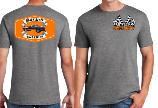 Black Betty- Charcoal Tshirt- Badge - Racing Team Flags-Pocket, Large Back