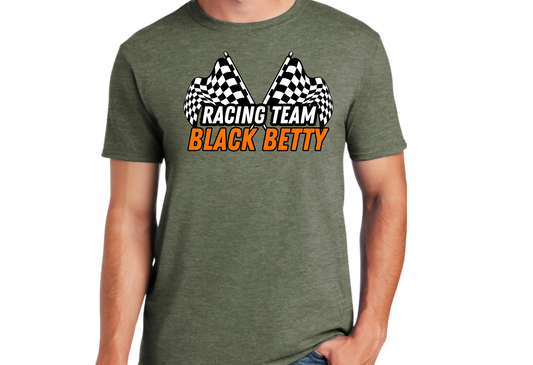 Black Betty- Military Green Tshirt- Racing Team Flags- Full Front