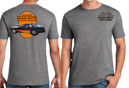 Black Betty- Charcoal Tshirt- Oval - Grey Racing Team Flags-Pocket, Large Back