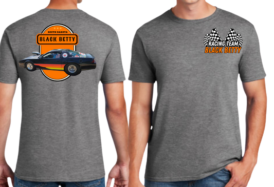 Black Betty- Charcoal Tshirt- Oval - Racing Team Flags-Pocket, Large Back