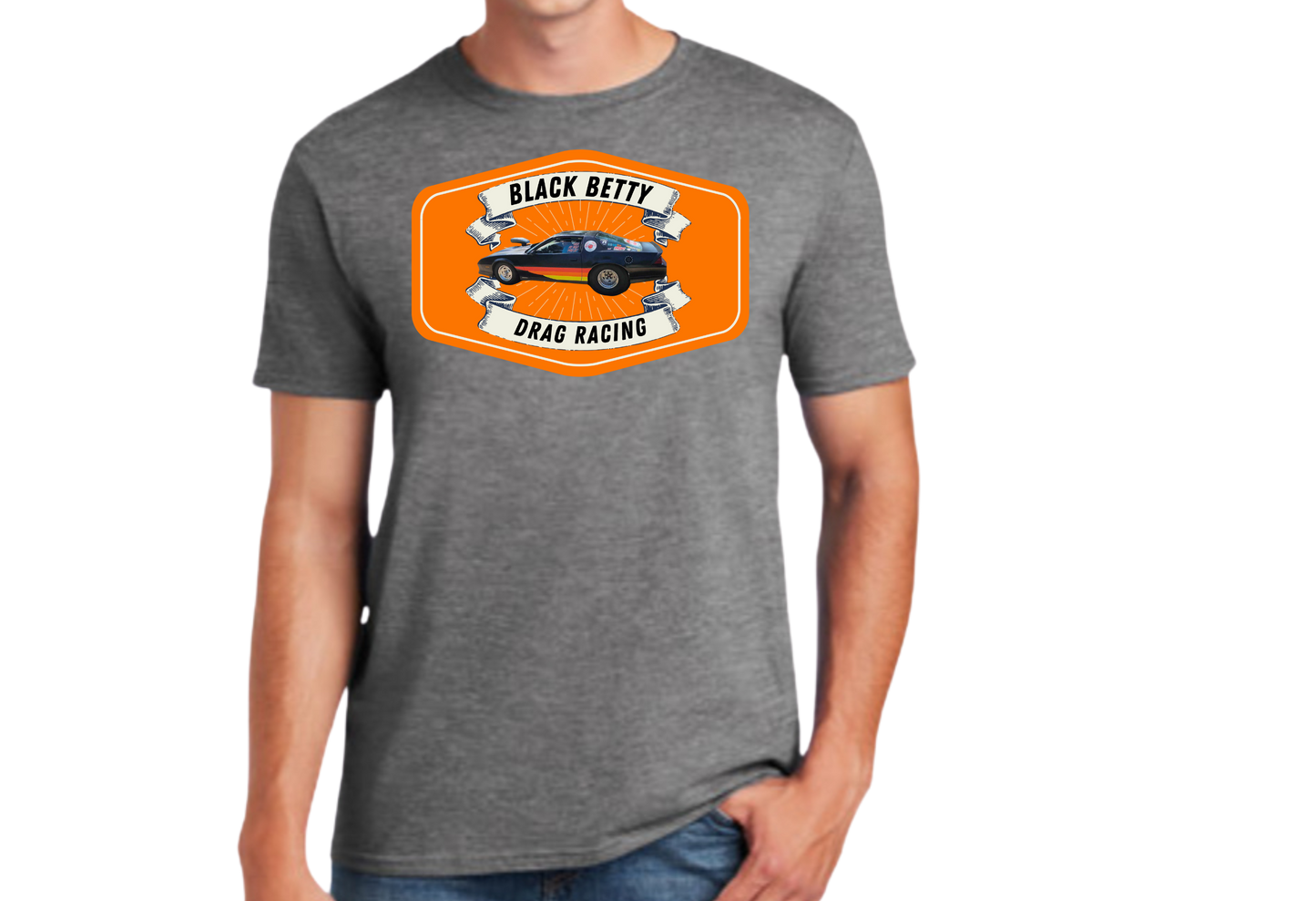Black Betty- Charcoal Tshirt- Badge- Full Front