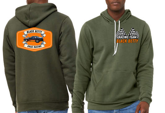 Black Betty- Military Green PREMIUM Hoodie- Badge-  Racing Team Flags-Pocket, Large Back