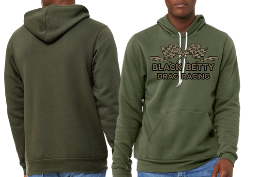 Black Betty- Military Green PREMIUM Hoodie- Grey Racing Team Flags-Full Front (Copy)
