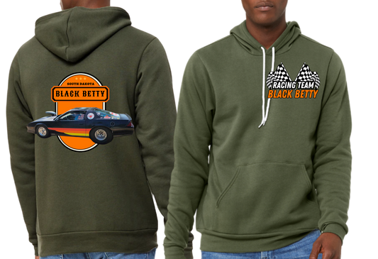 Black Betty- Military Green PREMIUM Hoodie- Oval-  Racing Team Flags-Pocket, Large Back