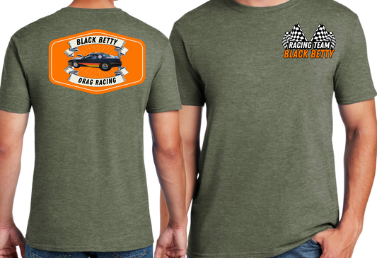 Black Betty- Military Green Tshirt- Badge - Racing Team Flags-Pocket, Large Back
