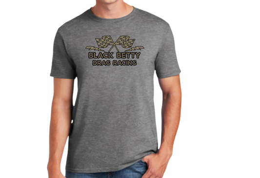 Black Betty- Charcoal Tshirt- Grey Racing Flags- Full Front