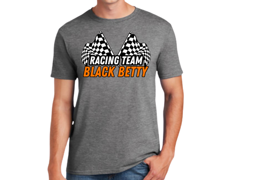 Black Betty- Charcoal Tshirt-  Racing Team Flags- Full Front