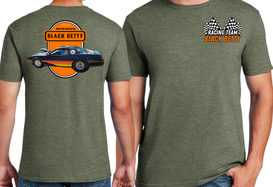 Black Betty- Military Green Tshirt- Oval - Racing Team Flags-Pocket, Large Back