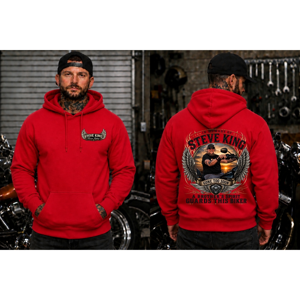 Steve King Memorial- Red- "A Brother's Spirit Guards This Biker"