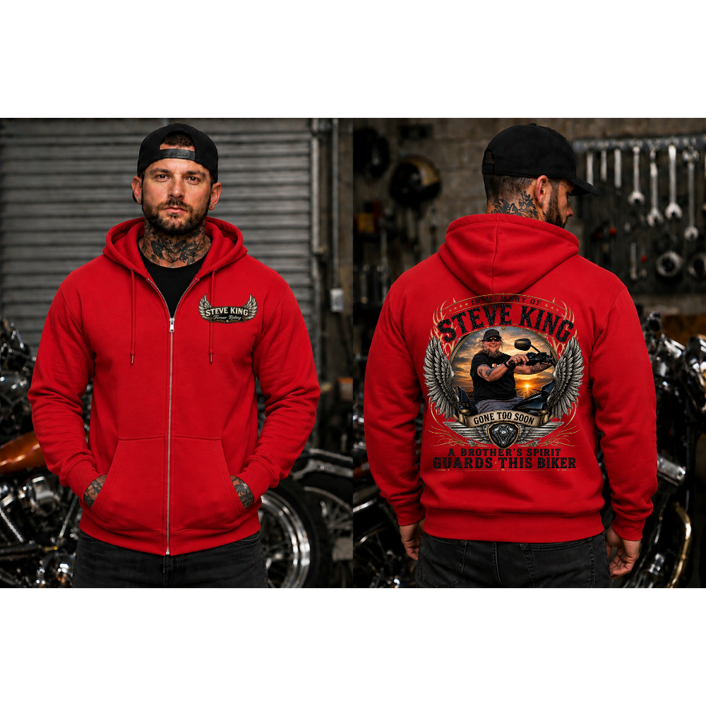 Steve King Memorial- Red- "A Brother's Spirit Guards This Biker"